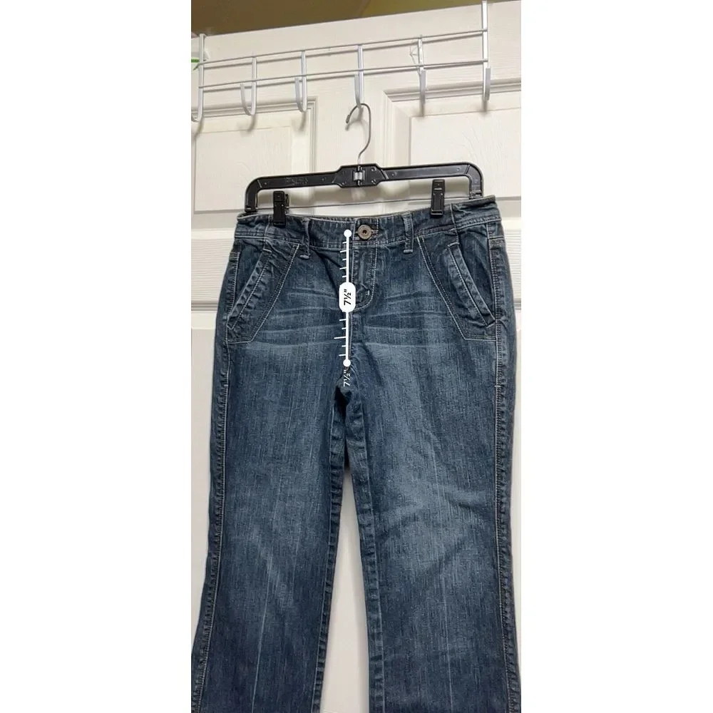 Womens Dark Wash Cropped Flare Jeans Low Rise Y2K‎ Style Denim Blue 31x25